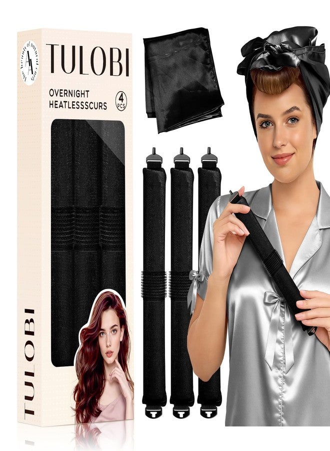 TULOBI 3 Pcs Heatless Curls Overnight - Upgraded Velvet Heatless Hair Curler with Velcro Fastener, Overnight Jumbo Blowout Rods, Hair Curlers to Sleep in for All Hair Types (Black) - Image 1